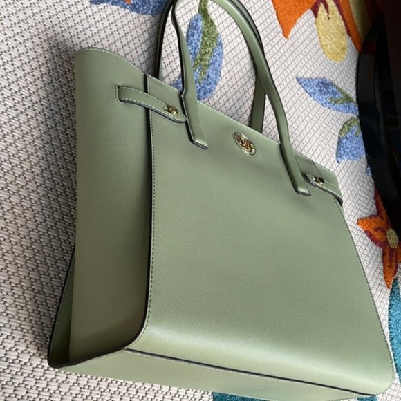 Michael Kors Carmen Large Leather NS Tote Light Sage Multi - Picture 9 of 16